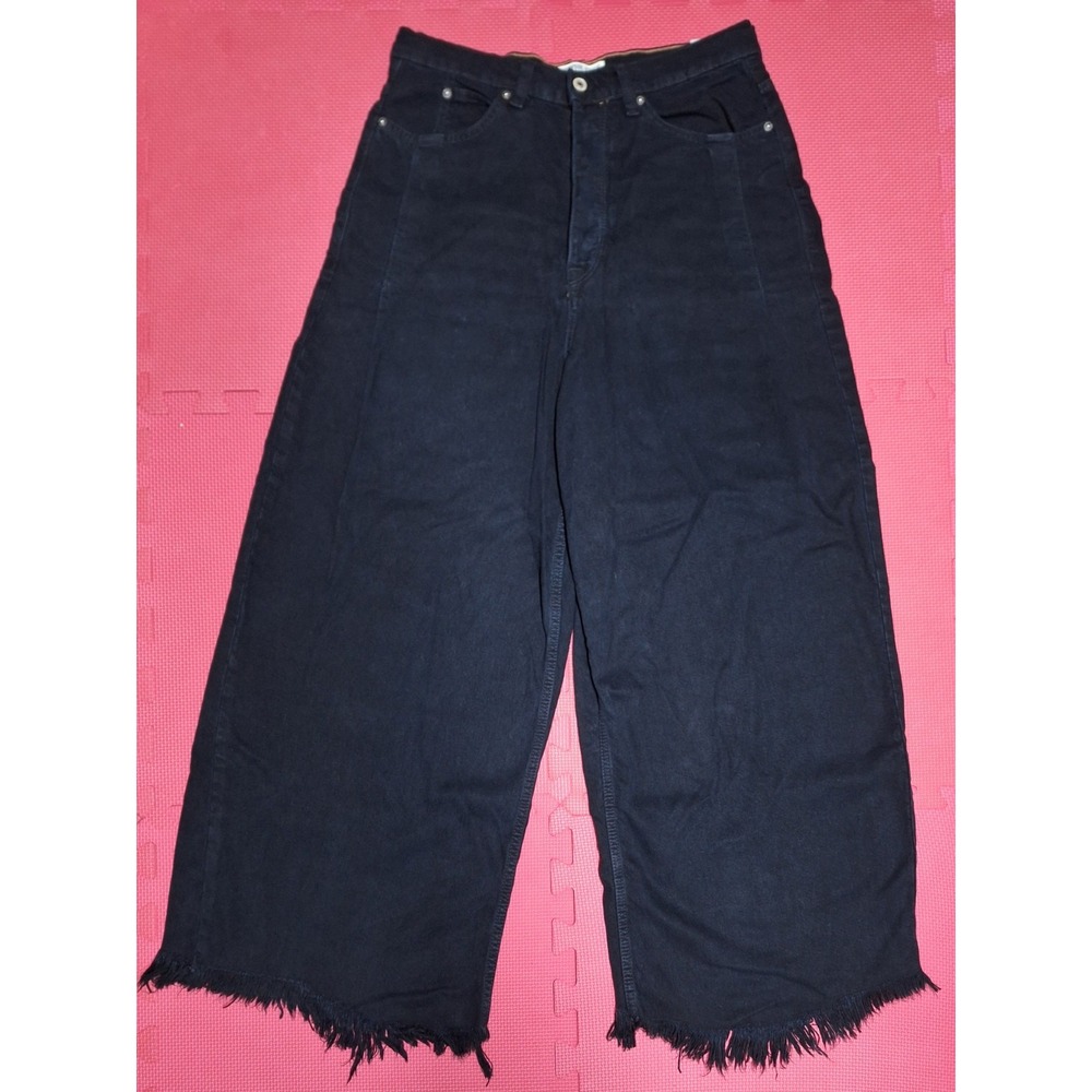 We The Free Barrel Leg Black Denim Jeans Wide Baggy High Waist Pants Woman Sz 32 - Picture 1 of 11
